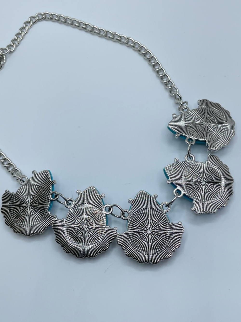 Silver Tone Turquoise Acrylic AB Crystal Statement Necklace Chunky New - Picture 4 of 6